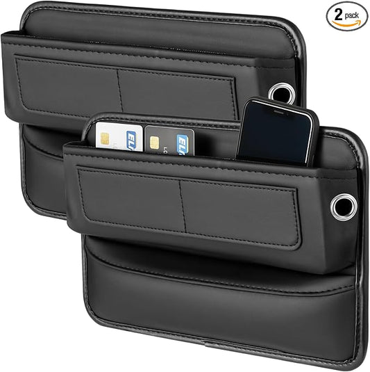 2 Pcs Car Seat Gap Filler Organizer, Universal Premium Leather Front Seat Side Organizer, Gap Filler for Car, Leather Car Storage Box with Multi-Pocket Design for Car Truck