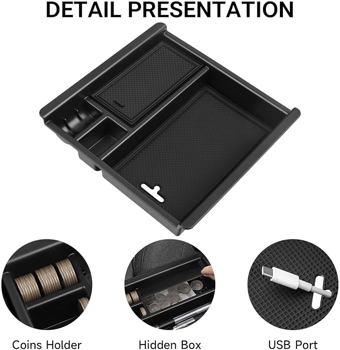 2PCS Center Console Organizer Compatible with Toyota 2016-2020 2021 2022 2023 Tacoma Accessories ABS Material Armrest Hidden Storage Box