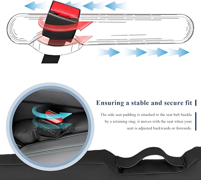 2 PCS Leather Car Seat Gap Filler, No Drop Auto Gap Seam Filler Slide Free Pad with Securing Strap, Seat Crevice Plug Drop Blocker Between Seats & Consoles for SUV Truck Sedan (Black)