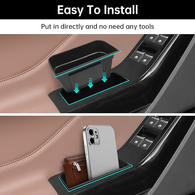 4PCS Door Grab Tray Door Organizer for Ford Explorer 2020 2021 2022 2023 2024 Front and Rear Accessories Phone Holder Container Handle Pocket Storage Box ABS Plastic, Black Mat