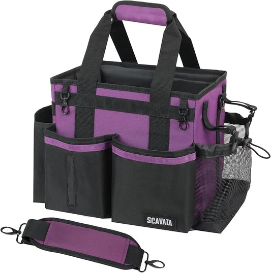 SCAVATA Compact Wearable Cleaning Caddy, Small Cleaning Caddy Supplies Organizer with Handle & Shoulder Straps for Housekeepers, Under Sink & Car Cleaning Tool Organizers Bag (RoyalPurple)