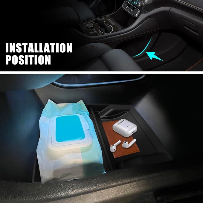 Muslogy for Acadia 2020-2023 Center Console Storage Box & Lower Center Tray 2PCS Compatible with GMC Acadia SL SLE SLT Denali AT4 2023 2022 2021 2020(Console+Lower)