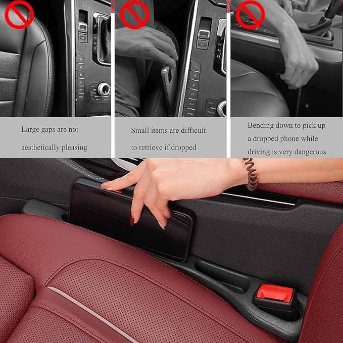 No Drop Seat Guard, Car Seat Gap Filler, Car Gap Filler Organizer, Universal Drop Seat Guards for Car Accessories Interior Prevent Stop Cellphone Wallet Keys Coins and Card from Dropping (black 2)