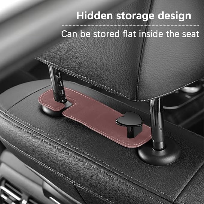 Car Seat Headrest Hook, 2PCS Suede Leather Cute Love Heart Type Vehicle Storage Hanger for Purse Bag, Auto Interior Seat Back Organizer Accessories, Universal for SUV Sedan Truck (Brown)