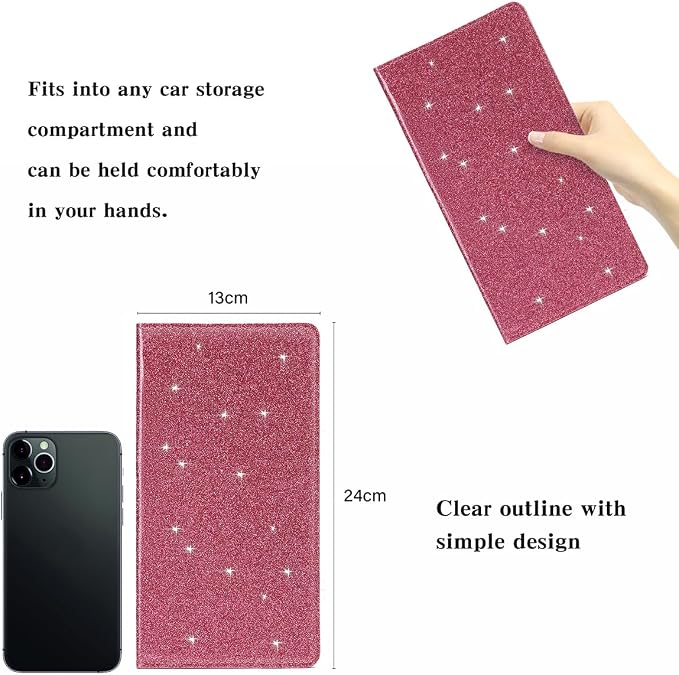TILDOSAC 2Pack Leather Car Registration and Insurance Card Holder, Car Document Holder for Cards License with Magnetic Shut (Glitter Purple)