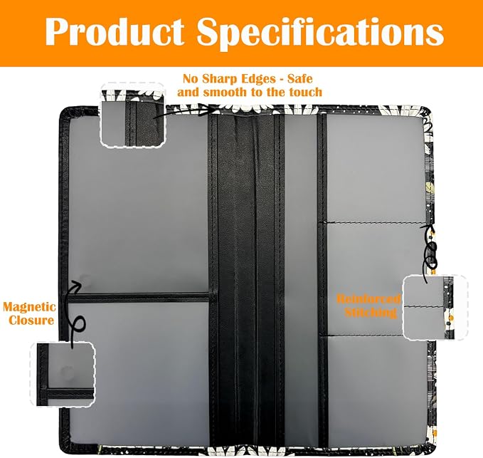 Car Registration and Insurance Holder with Magnetic Closure, Universal Document Organizer for License, Insurance Cards & Glove Box Storage (Daisy)