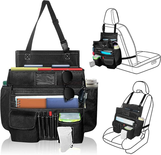 LIWSHWZ Seat Organizer Front Seat,Patrol Bag Law Enforcement with Large Storage,Universal Fit for Front & Back Seats,Dedicated Tablet and 17 Inch Laptop Storage,for Truck Office, Police,Black