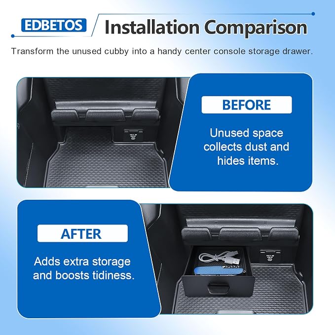 EDBETOS Storage Drawer Tray Compatible with 2019–2026 Dodge RAM 1500 2500 3500 Center Console Storage Drawer Accessories, Removable Cubby Organizer Box Insert Tray (Only Fits Models with Cubby)