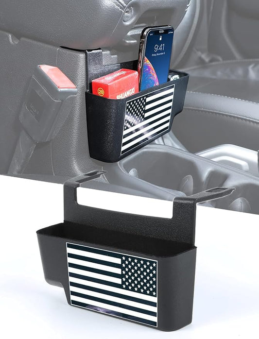 Savadicar Center Console Hanging Storage Organizer for 2018-2025 Jeep Wrangler JL JLU 4XE & Gladiator JT, Armrest ABS Tray With American Flag Patten, Interior Accessories, Black