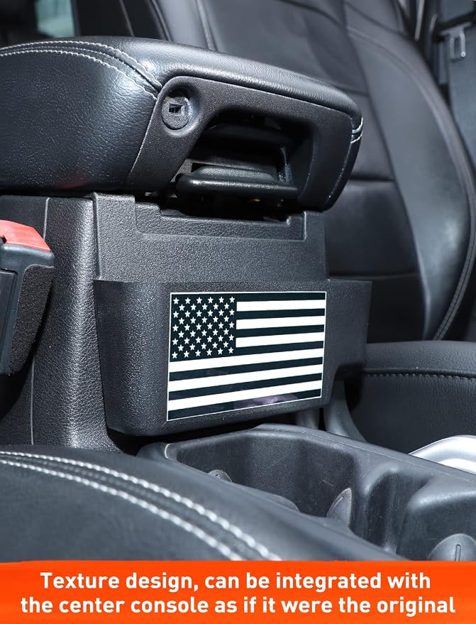 Savadicar Center Console Hanging Storage Organizer for 2018-2025 Jeep Wrangler JL JLU 4XE & Gladiator JT, Armrest ABS Tray With American Flag Patten, Interior Accessories, Black