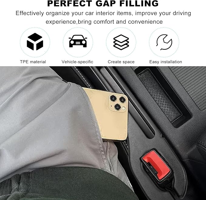 2 PCS Car Seat Gap Filler, Multifunctional Side Seat Gap Stopper Organizer with Phone Holder, Automotive Crevice Blocker Plug Between Seats Console to Prevent Dropping (Black)