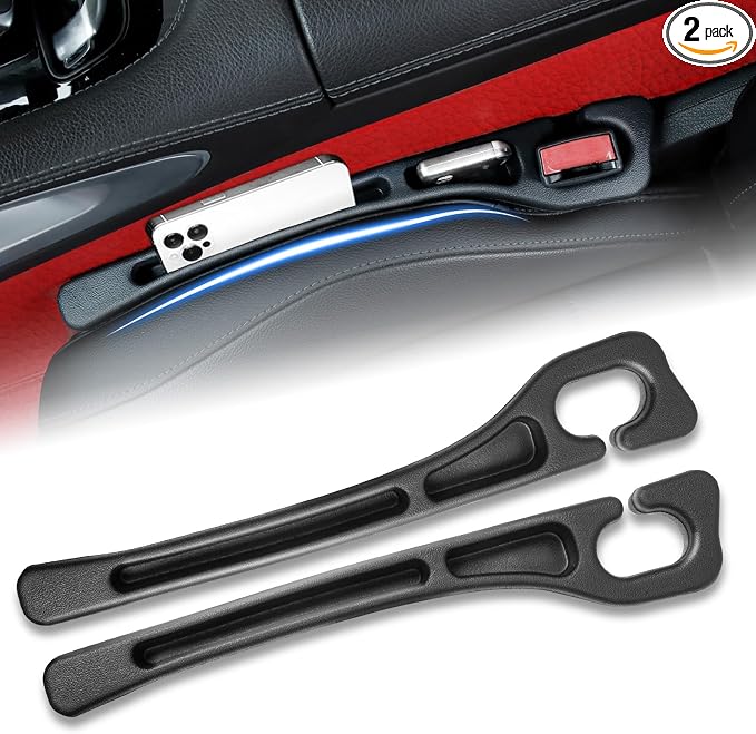 Car Seat Gap Filler 2 Pack, Built-in Storage Slot & Seat Belt Pass-Through Design, No-Readjust Gap Blocker Organizer for SUV Truck Sedan, Universal Fit Car Interior Accessories-487