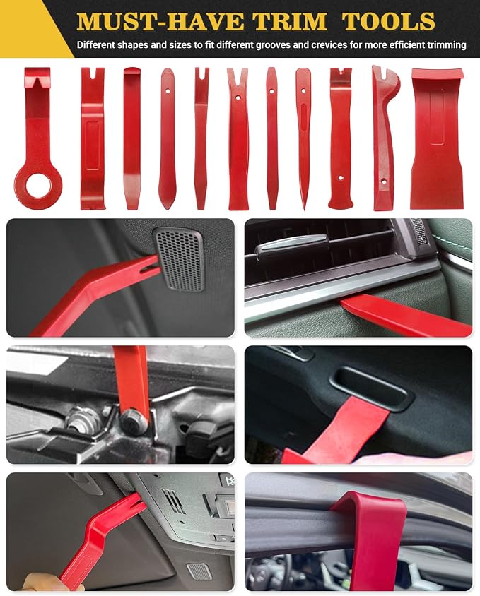 Poraxy Trim Removal Tool,120Pcs Car Panel Door Audio Removal Tool Kit, Auto Clip Pliers Fastener Remover Pry Tool Set with Storage Bag