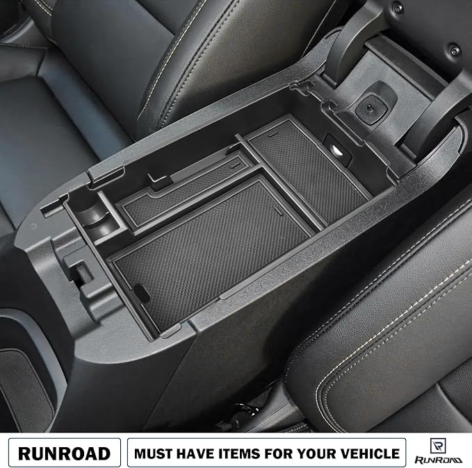RUNROAD Center Console Organizer Tray Compatible with Chevy Equinox 2018 2019 2020 2021 2022 2023 2024 Accessories, Insert Armrest Tray Secondary Storage Box Coin Holder, Black