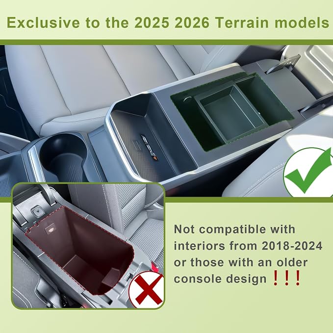 HGWEI Center Console Organizer Compatible with GMC Terrain 2025-2026 Interior Accessories – Middle Armrest Storage Box Insert Tray for Compartment Container Divider (Not for 2018–2024 Models)