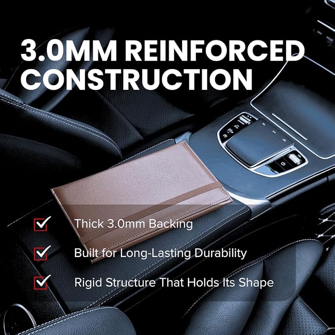 LINTRU Car Registration and Insurance Holder, 12-Pocket Trifold, Glove Box | 3.0mm Reinforced, 16"×9.5" Oversized, Elastic Strap No Magnet, PU Leather, Car Accessories for Men Women