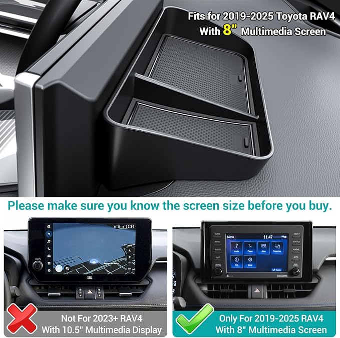 Center Console Organizer Tray Compatible with 2019-2025 Toyota RAV4 & Prime Accessories, Dashboard Storage Box Dash Organizer (ONLY Fit 8" Multimedia Display Screen) for RAV-4 Accessories
