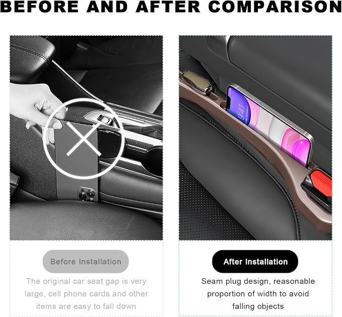 2 PCS Car Seat Gap Filler, Multifunctional Side Seat Gap Stopper Organizer with Phone Holder, Automotive Crevice Blocker Plug Between Seats Console to Prevent Dropping (Brown)