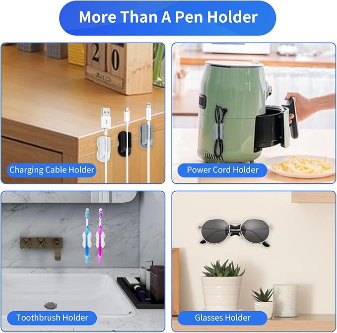 Biottro 12PCS Adhesive Pen Holder Pencil Holder for Desk Wall Clipboard Notebook Car Silicone Marker Holder for Whiteboard Desk Organizer Teacher Supplies Office Supplies (12PCS Multicolor)