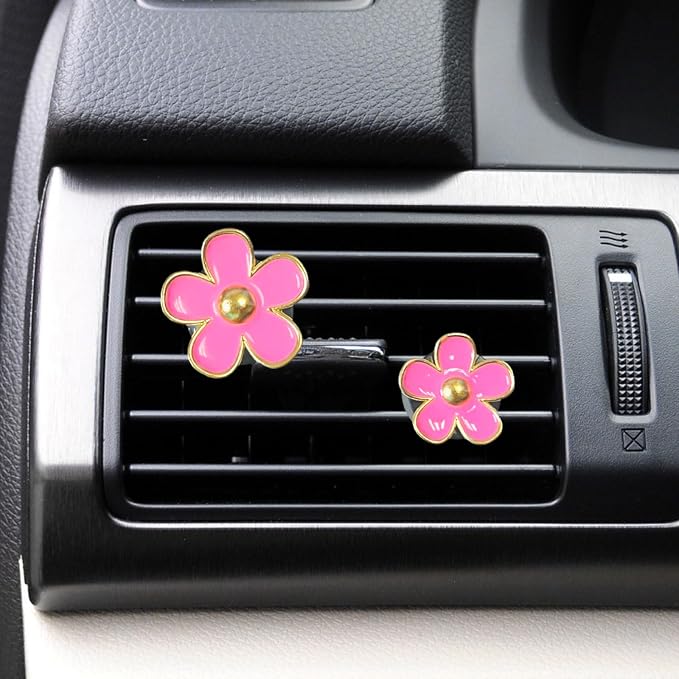 12 Pcs Bling Car Interior Accessories，Universal Car Seat Headrest Hook，Daisy Flower Air Vent Clip，Bling Car Coasters, Bling Cup Holder Insert Coasters