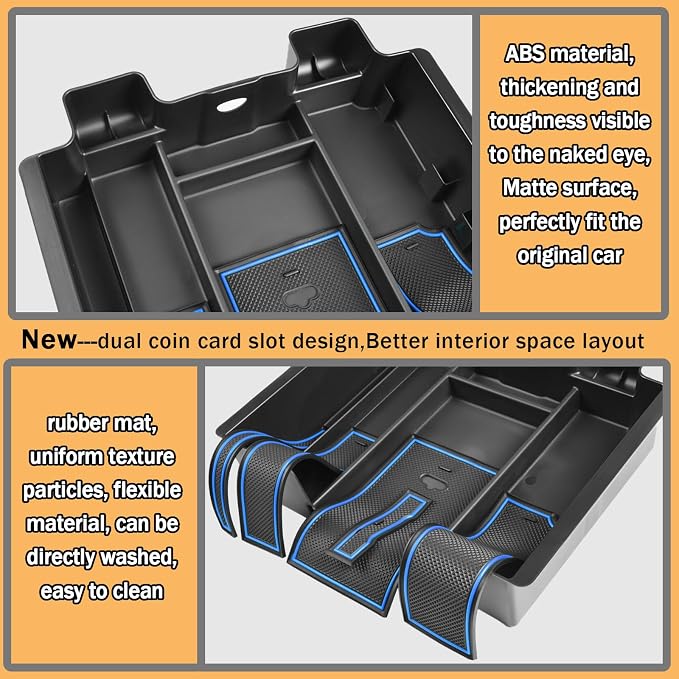 [Full-Coverage Center Console Organizer Compatible with 2019-2022 Chevy Silverado 1500/GMC Sierra 1500 and 2020-2023 Silverado/Sierra 2500/3500HD Accessories, Armrest Insert Tray, Blue