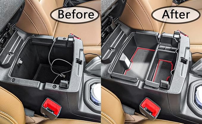 Center Console Organizer Compatible with Jeep Wrangler JL and JLU 2018-2023 2024 2025 Accessories, Gladiator JT Truck 2020 2021 2022-2025 Insert Tray Armrest Storage Box (Not for JK/JKU), Red