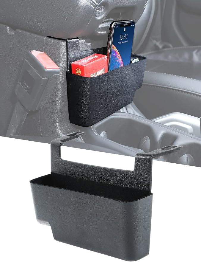 Savadicar Center Console Hanging Storage Organizer for 2018-2025 Jeep Wrangler JL JLU 4XE & Jeep Gladiator JT, Armrest ABS Tray with Microfiber for Reduce Noise, Interior Accessorise, Black