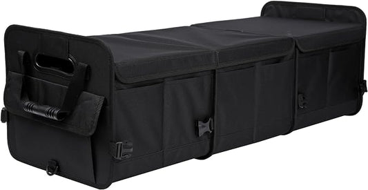 AOKJOY Car Trunk Organizer with Lid Storage Collapsible Multi Compartment Adjustable Straps for SUV, Truck, Sedan(Black) XL