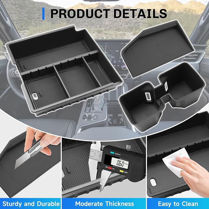 SXCY 3PCS for 2024-2026 Lexus GX550 Center Console Organizer for 2025 2026 Lexus GX550 Accessories [Armrest Console Tray+Cupholder+Wireless Charging Mat] 2024+ GX550 Armrest Insert Storage Organizer