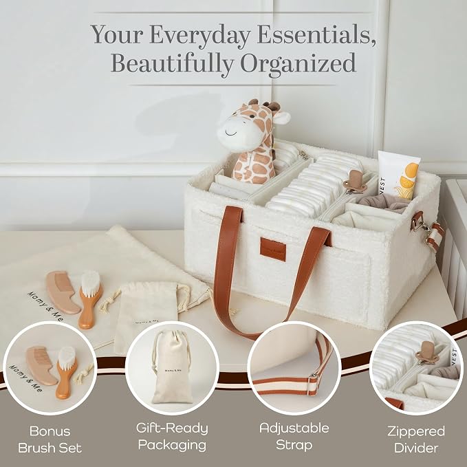Momy & Me Diaper Caddy Organizer with Handle – Portable Baby Organizer and Storage Caddy for Nursery, Car, and Home | Compact Diaper Storage Basket for Newborn Essentials