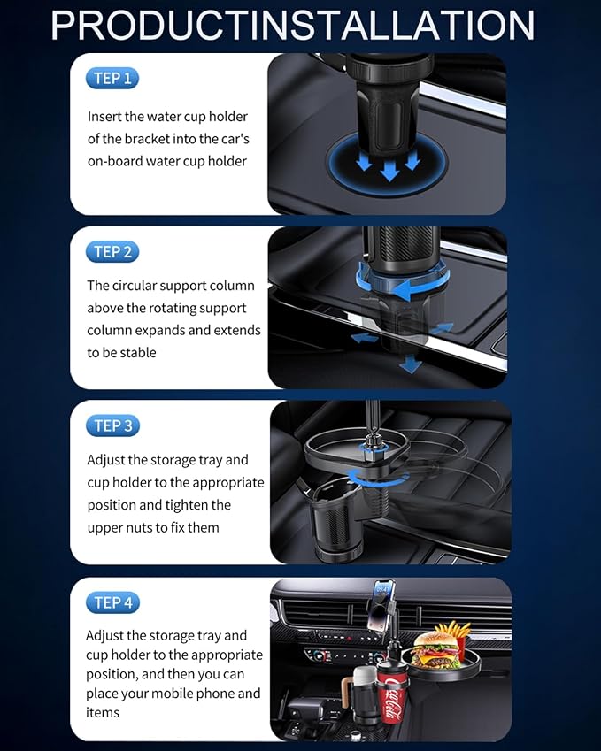 4-in-1 Upgrade Car Cup Holder Tray- Expandable Car Food Table Tray | Multifunctional Detachable Car Tray with Phone Holder | Adjustable Cup Holder for Car Road Trip Essentials