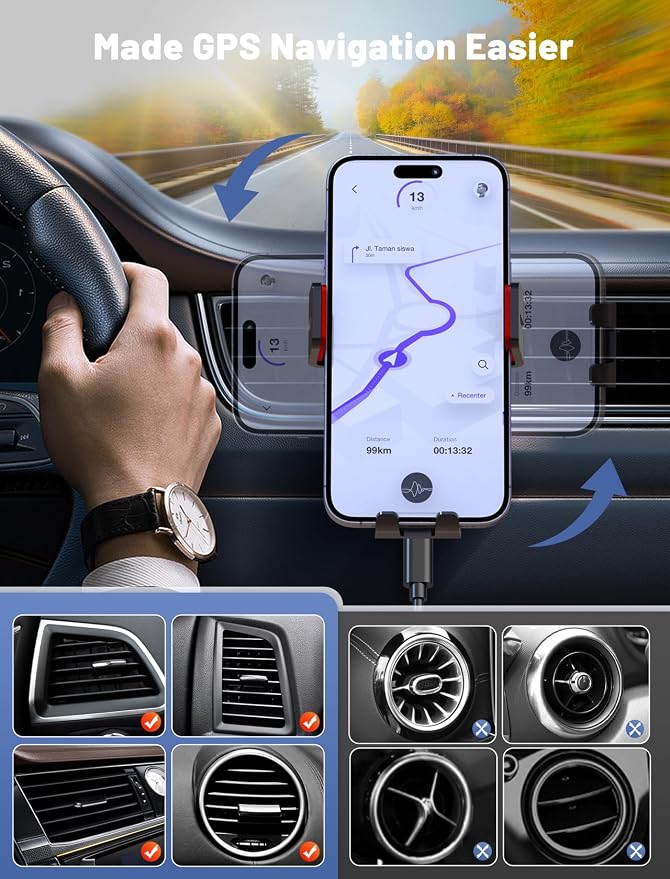 Wireless Car Charger, MOKPR Auto-Clamping Car Mount 15W/10W/7.5W Fast Charging Air Vent Car Phone Mount Compatible with iPhone 15/14/13/13 Pro/12 Pro Max/12/11/10/8 Series, Samsung Galaxy Series Red