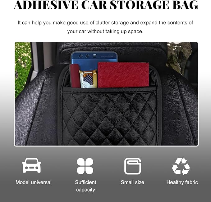 2 PCS Car Side Pocket Organizer, Leather Adhesive Auto Side Seat Back Storage Pocket, Waterproof Phone Document Sunglasses Holder Vehicle Gap Filler Pouch, Car Accessories (Small)