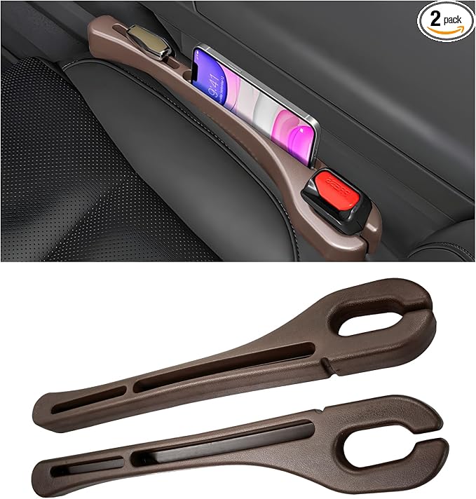 2 PCS Car Seat Gap Filler, Multifunctional Side Seat Gap Stopper Organizer with Phone Holder, Automotive Crevice Blocker Plug Between Seats Console to Prevent Dropping (Brown)