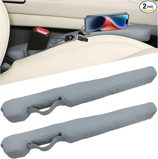 2 PCS Leather Car Seat Gap Filler, No Drop Auto Gap Seam Filler Slide Free Pad with Securing Strap, Seat Crevice Plug Drop Blocker Between Seats & Consoles for SUV Truck Sedan (Light Gray)