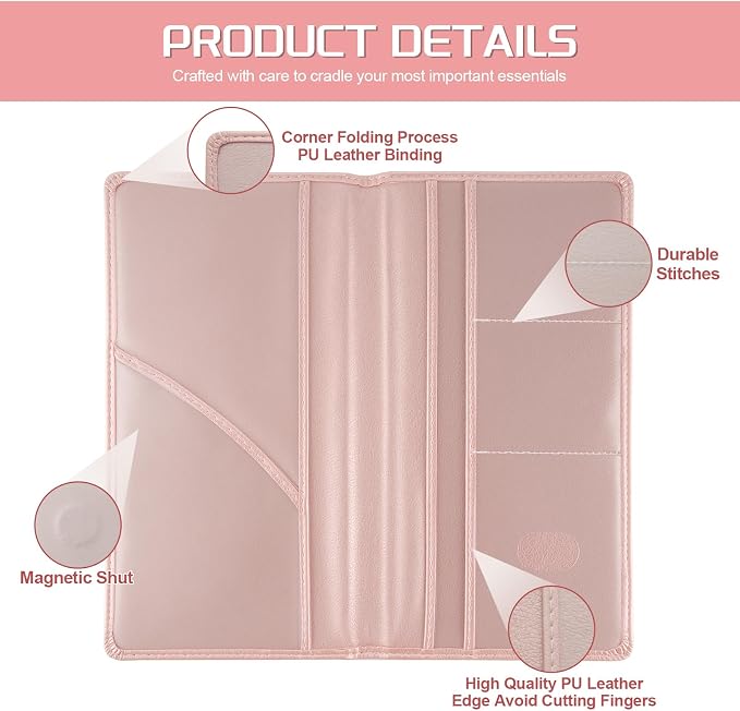 JUSTTOP 2Pack Car Registration and Insurance Holder,Car Document Holder for Cards License with Magnetic Shut,Vehicle Glove Box Car Organizer for Documents, Cards, License(Pink)