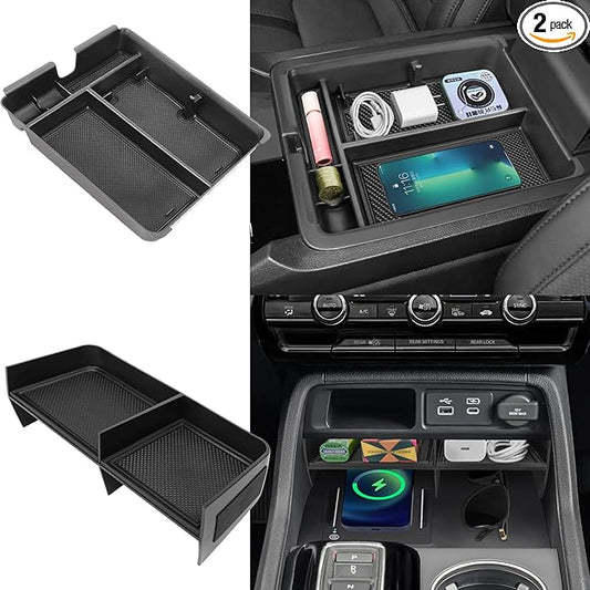 2PCS Center Console Organizer Compatible with 2023 2024 2025 2026 Honda Pilot/ 2026 Honda Passport Armrest Tray Insert Divider Slot Box Secondary ABS Plastic Material Interior Accessories
