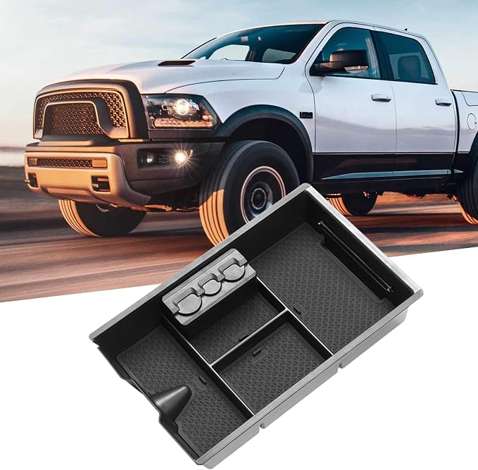 Jaronx For Dodge RAM Center Console Organizer, Storage Box for Dodge RAM 1500 (2009-2018) and 2500/3500 (2010-2018),Armrest Organizer Tray + Coin Holder (Full Console w/Bucket Seats ONLY)
