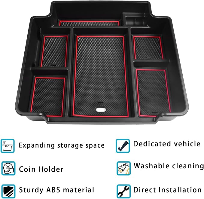 EDBETOS Center Console Organizer Tray for 2021-2026 Chevy Tahoe/Suburban and 21-2024 GMC Yukon Accessories, Fit Standard Console with Charging Socket Only, NOT for Power Sliding Console, Red