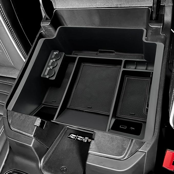 Center Console Organizer fit for GMC 2023 2024 2025 2026 Sierra/Chevy Silverado 1500 Accessories, 2024-2025 2026 2500HD 3500HD (Wireless Charger With Full Console w/Bucket Seats Only)