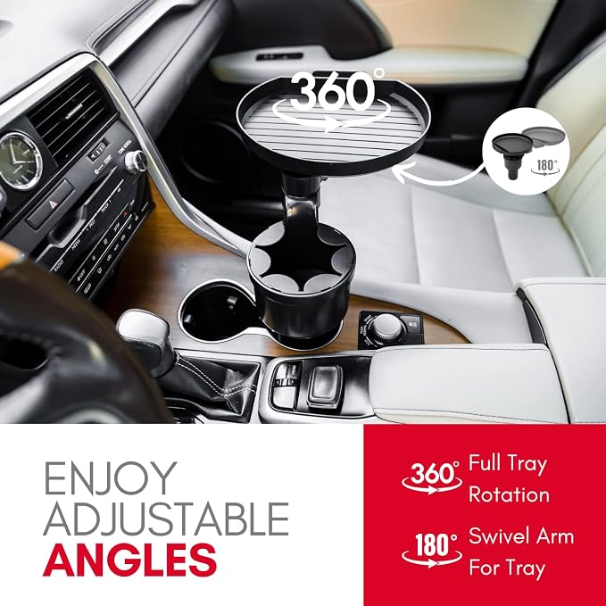 Macally Car Cup Holder Tray and Cup Holder Expander with Phone Slot - Enjoy Your Meal - 9" Car Food Tray Table and Drink Holder for Yeti, Hydroflask, etc.