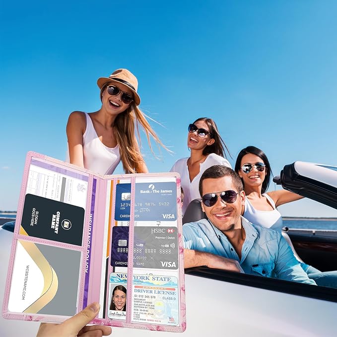 Car Registration and Insurance Holder with Magnetic Closure, Universal Document Organizer for License, Insurance Cards & Glove Box Storage (Cherry-Pink)