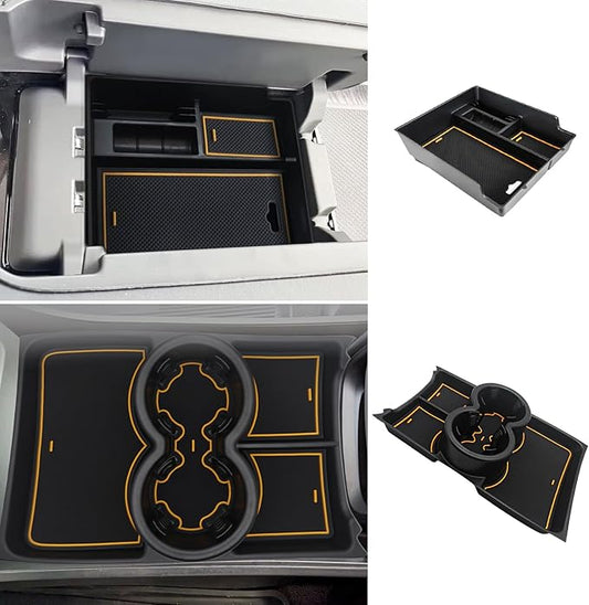 BestEvMod for Rivian R1T & R1S Armrest Storage Box and Cup Holder Lower Center Console Organizer Tray 2PCS with PVC Trim Compatible with Rivian R1T/R1S 2022-2024 Accessories (2PCS Yellow)