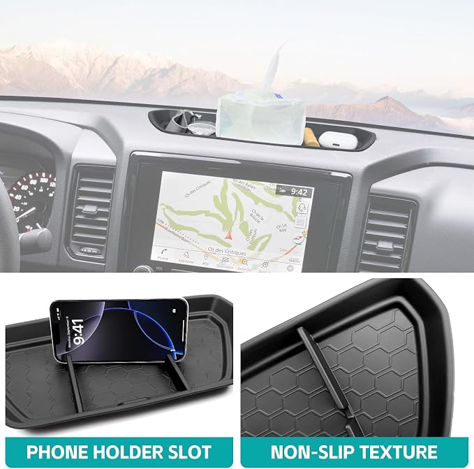 2PCS Center Console Organizer Set Compatible with 2022-2024 Nissan Frontier S/SV/Pro-X/Pro-4X/SL Accessories (NOT FIT 2025 2026), Dashboard Tray with Phone Holder & Armrest Storage Box