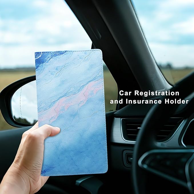 Car Registration and Insurance Holder, Premium Pu Leather Vehicle Glove Box Organizer - for Driver License, Cards & Essential Documents (L-Marble)