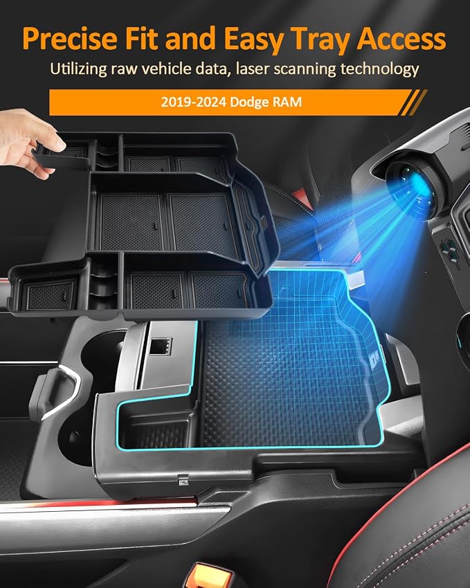 CDEFG RAM Armrest Box Storage Organizer for 2019-2025 2026 RAM1500 RAM2500 RAM3500 Center Console Tray for Dodge RAM 1500 2500 3500 Accessories, Upper Full Center Console/Bucket Seats Only