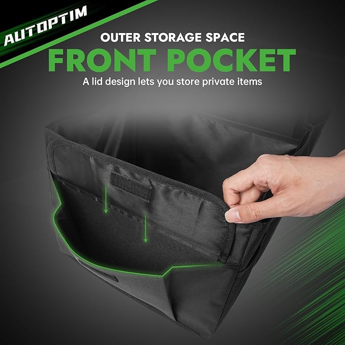 AUTOPTIM Car Trunk Organizer - 65L Collapsible Car Organizer with Non Slip Bottom & Multiple Pockets for Groceries, Trunk Storage with Base Panel for SUV Sedan Van, 2 Compartments (Black, Medium)