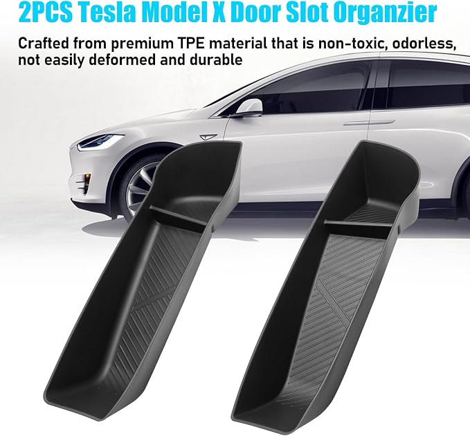 Jaronx Compatible with 2021-2026 Tesla Model X Door Side Storage Box, 2PCS TPE Front door Pockets Inserts Organizer Tray for Model X Accessories 2021 2022 2023 2024 2025 2026