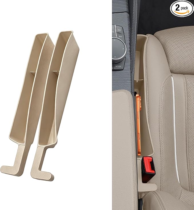 2PCS New Car Seat Gap Stopper with 2 Storage Areas，Car Seat Gap Storage Organizer for Phone Keys Wallet，Universal Car Seat Gap Filler Interior Accessories (Beige)