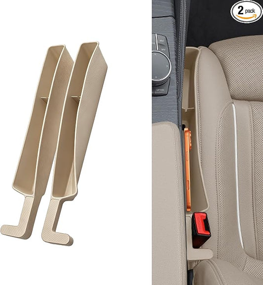 2PCS New Car Seat Gap Stopper with 2 Storage Areas，Car Seat Gap Storage Organizer for Phone Keys Wallet，Universal Car Seat Gap Filler Interior Accessories (Beige)